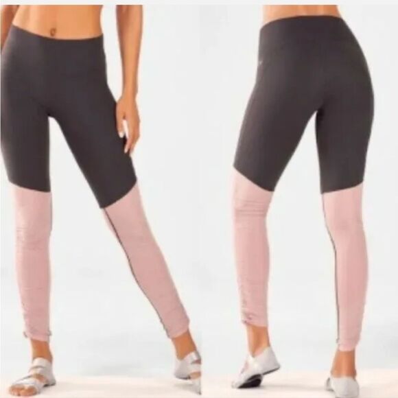 Fabletics Gray Ruched Leggings Powerform Foldover PureLuxe Pink Mesh Women's M - Picture 3 of 9